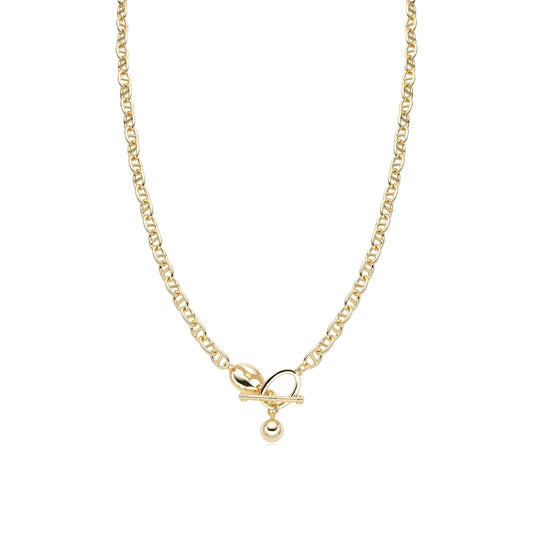 T-Bar Gold Necklace with Ball Charm