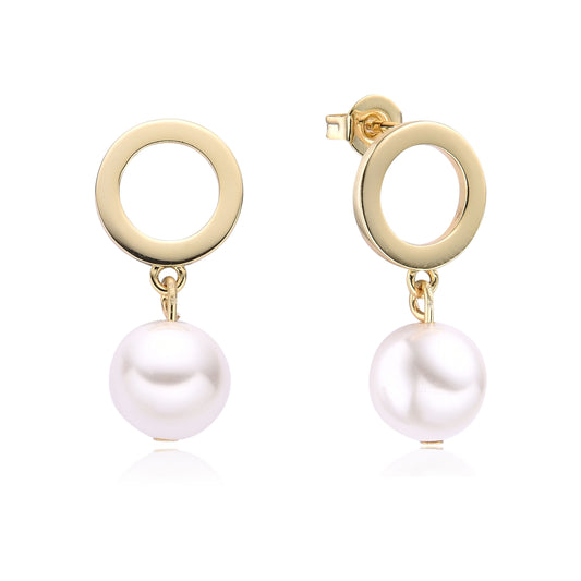Gold Earrings with Pearl Drop