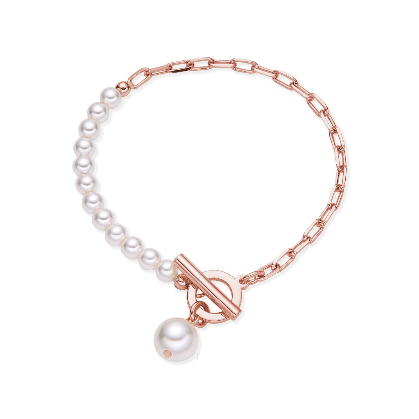 T-Bar Bracelet White Pearl and Rose Gold Links Bracelet