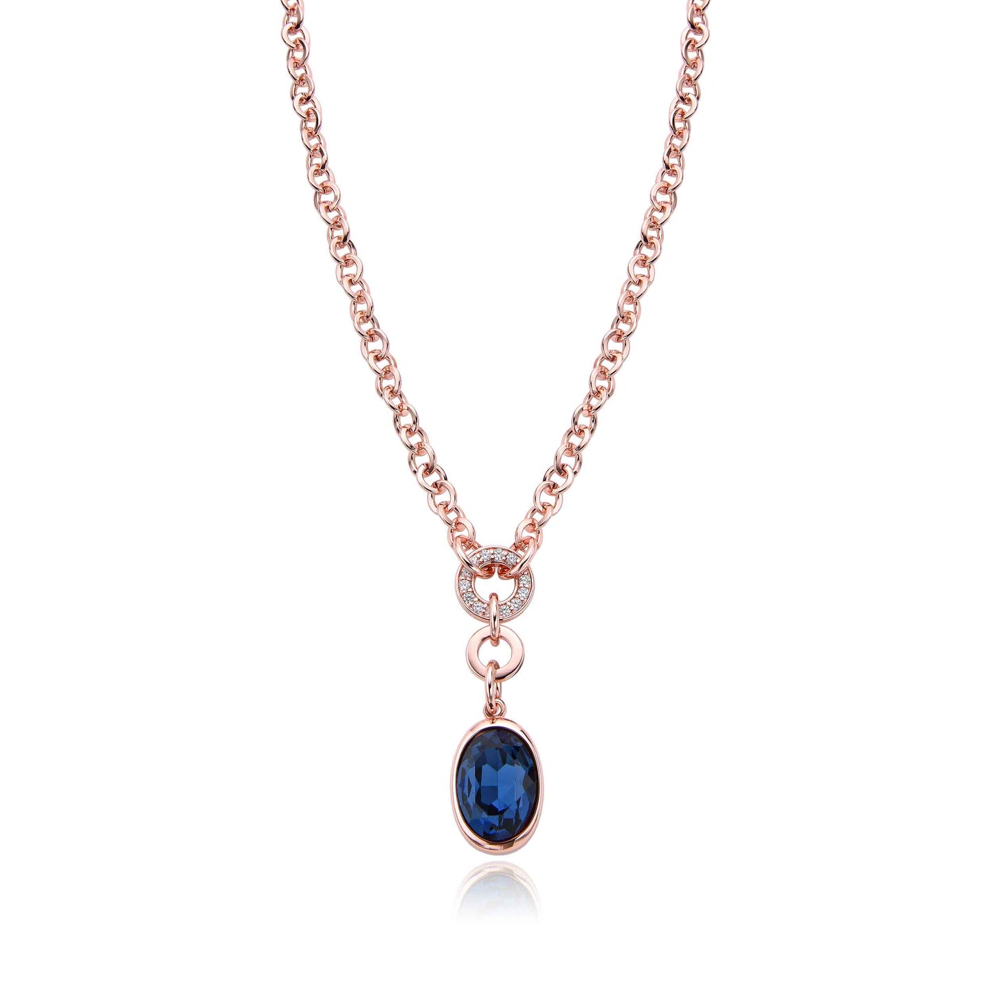 Rose Gold Necklace with Oval Sapphire & Crystal Pendant