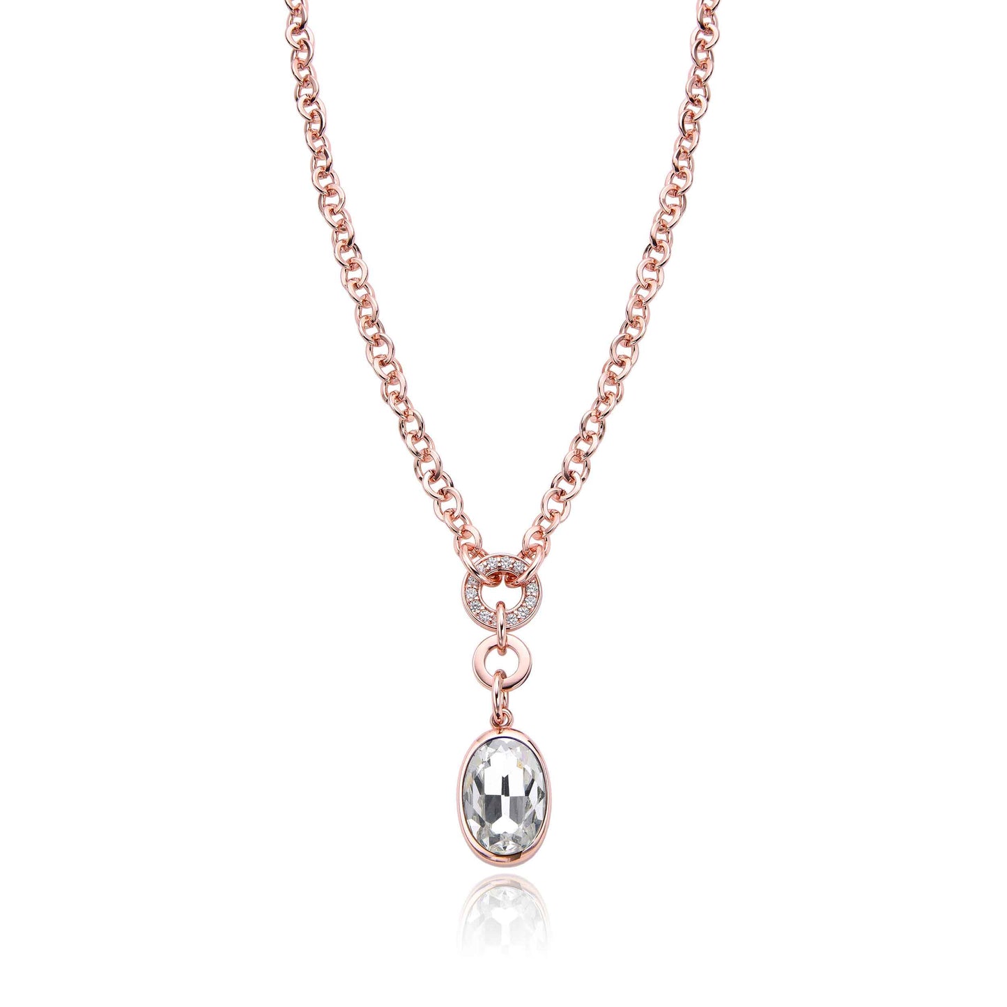 Rose Gold Necklace with Oval Clear Crystal Pendant