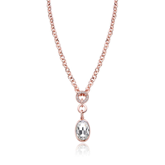 Rose Gold Necklace with Oval Clear Crystal Pendant