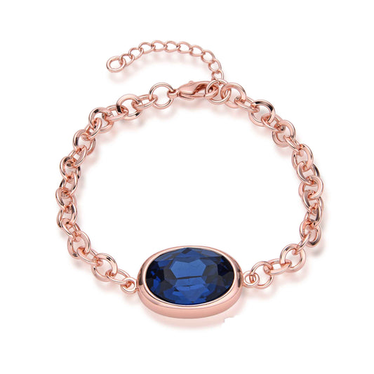 Rose Gold Bracelet with Large Link & Oval Sapphire Blue Charm