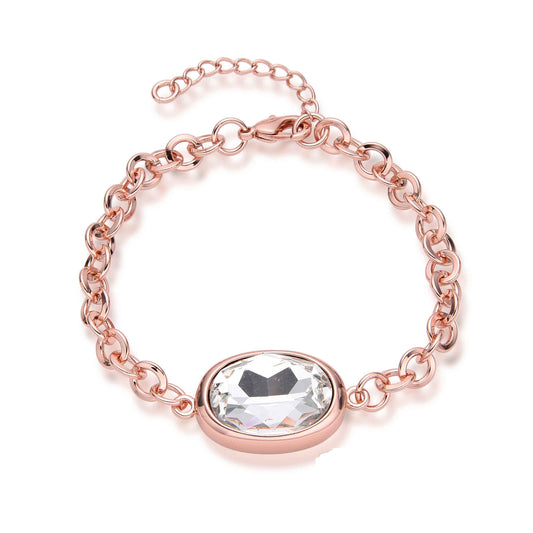 Rose Gold Bracelet with Large Links & Oval Crystal Charm