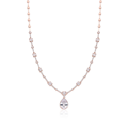 Rose Gold & Crystal Necklace with Tear Drop Crystal Charm
