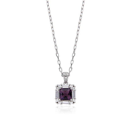 Rhodium Linked Necklace with Amethyst Pendant