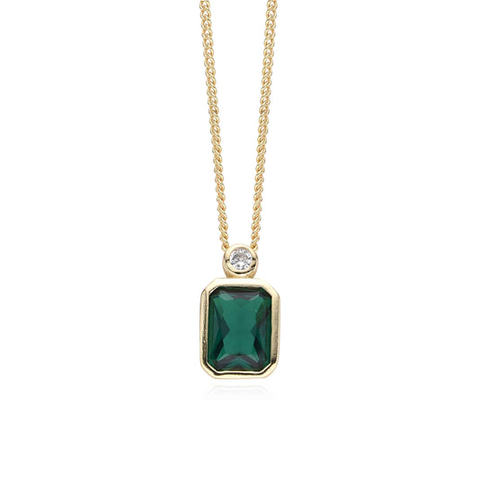 Yellow Gold Necklace with Small Emerald Green Pendant