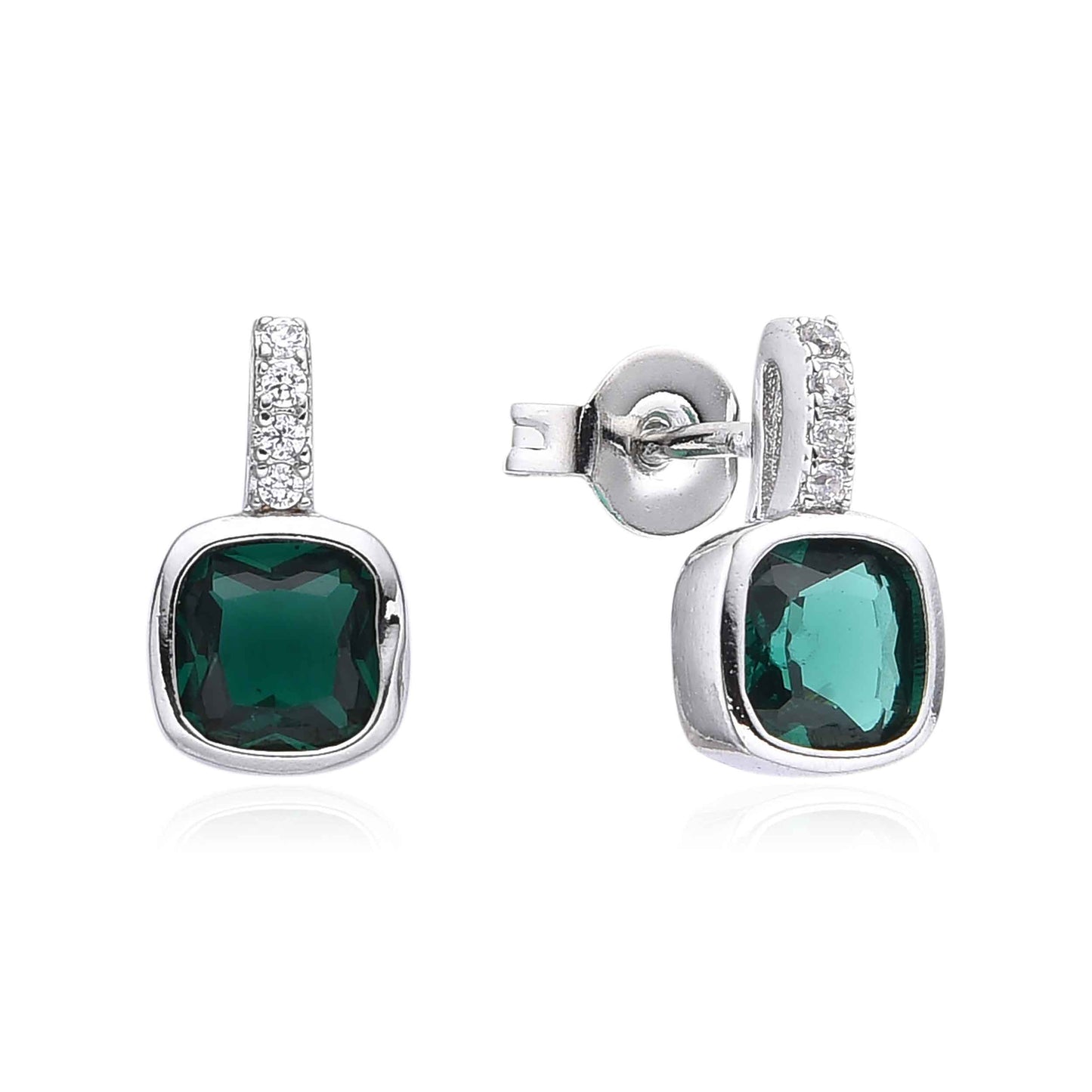 Emerald Green & Clear Crystal Stud Earrings