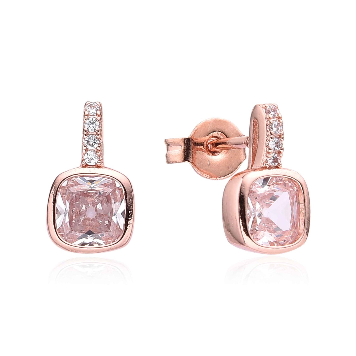 Square Clear Crystal Stud Earrings Rose Gold