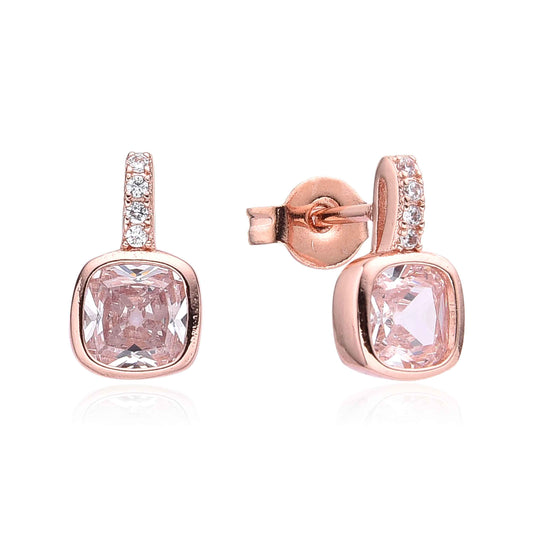 Square Clear Crystal Stud Earrings Rose Gold