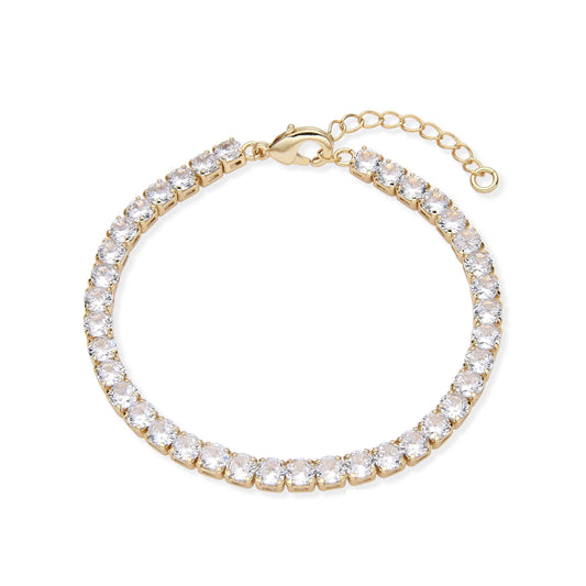 Yellow Gold Tennis Bracelet with Clear Crystals