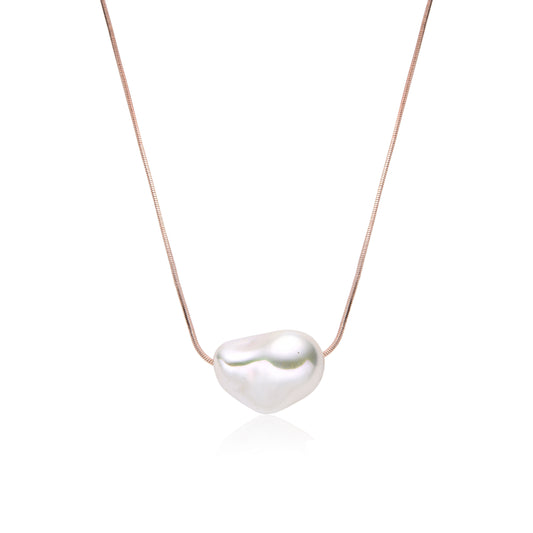 Rose Gold Necklace with Sliding Pearl Charm