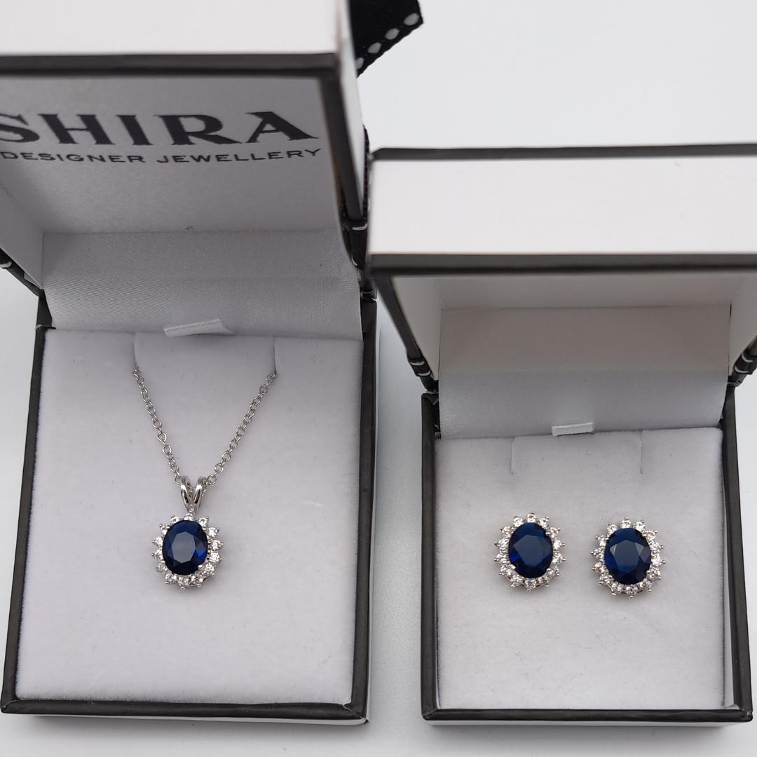 Sapphire Crystal Necklace and Earrings Set