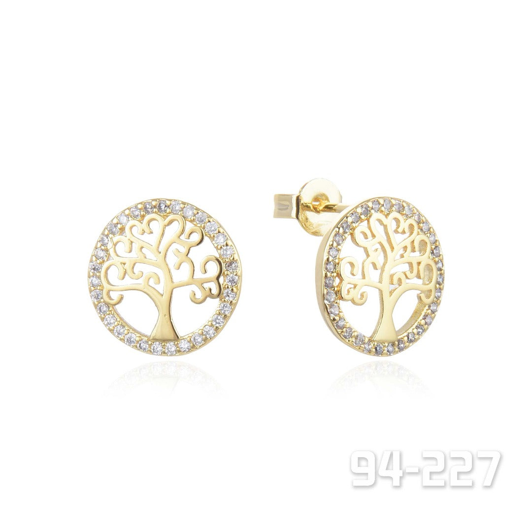 Tree of Life Crystal on Gold Earrings