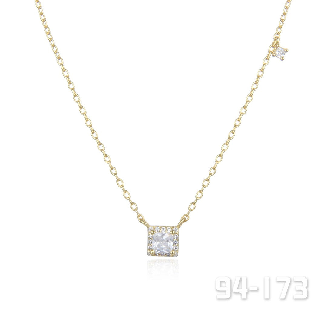 Crystal on Gold Square Necklace | ${Vendor}