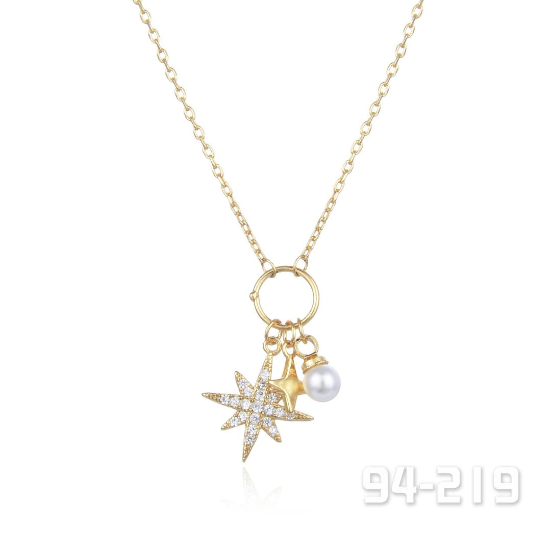 Crystal & Pearl on Gold Starry Charm Necklace | ${Vendor}
