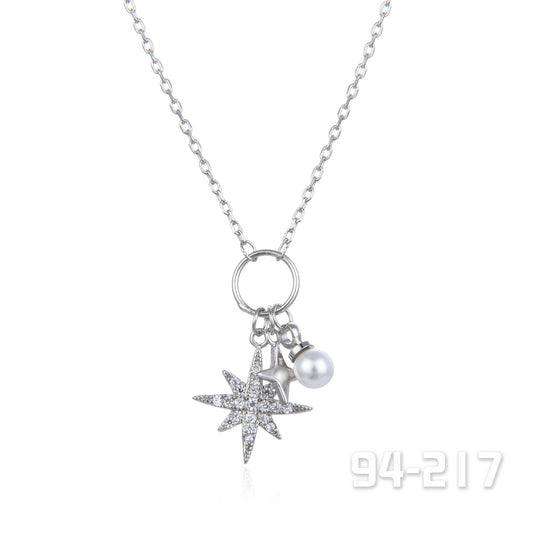 Crystal & Pearl on Rhd Starry Charm Necklace | ${Vendor}