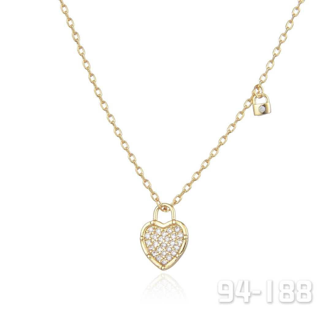 Crystal on Gold Heart Lock Necklace | ${Vendor}
