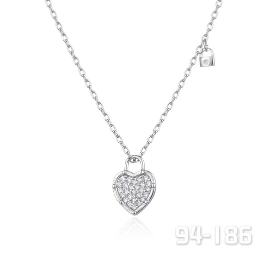 Crystal on Rhd Heart Lock Necklace | ${Vendor}