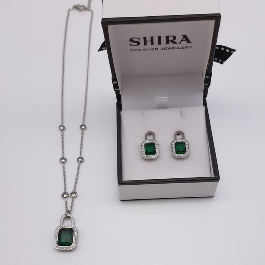 Emerald Green Crystal Necklace and Earring Set | ${Vendor}