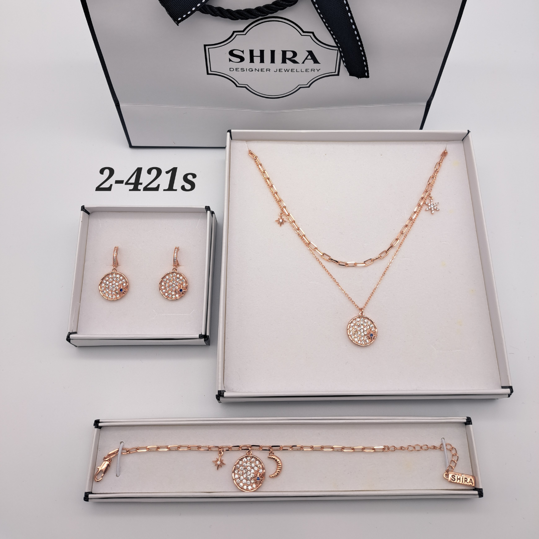 Crystal on Rose Gold Necklace, Bracelet and Drop Earring Set | ${Vendor}