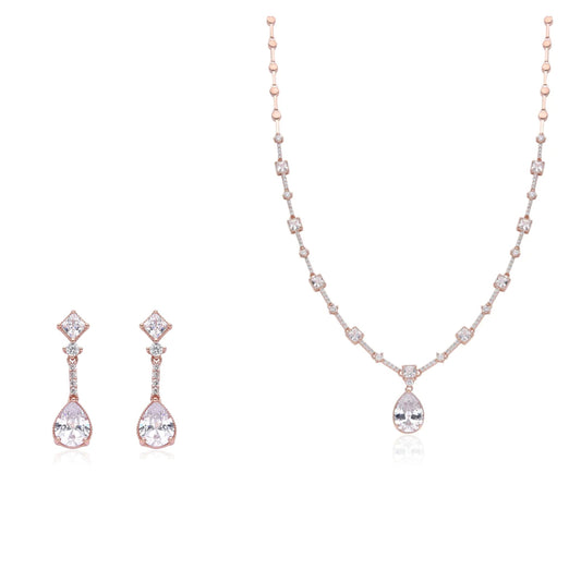 Rose Gold & Crystal Necklace and Earring Set